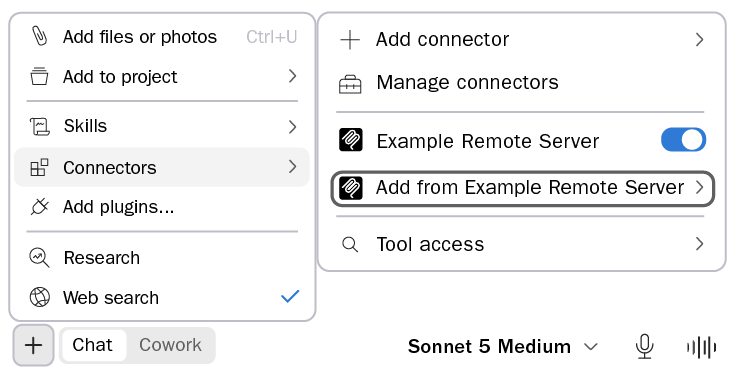 Attachment menu showing available resources