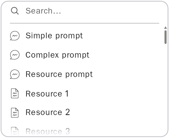 Selecting specific resources and prompts from the menu